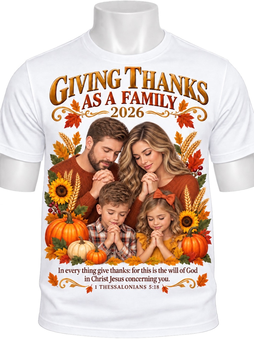 Gildan White Giving Thanks As A Family 2026 Thanksgiving Tee